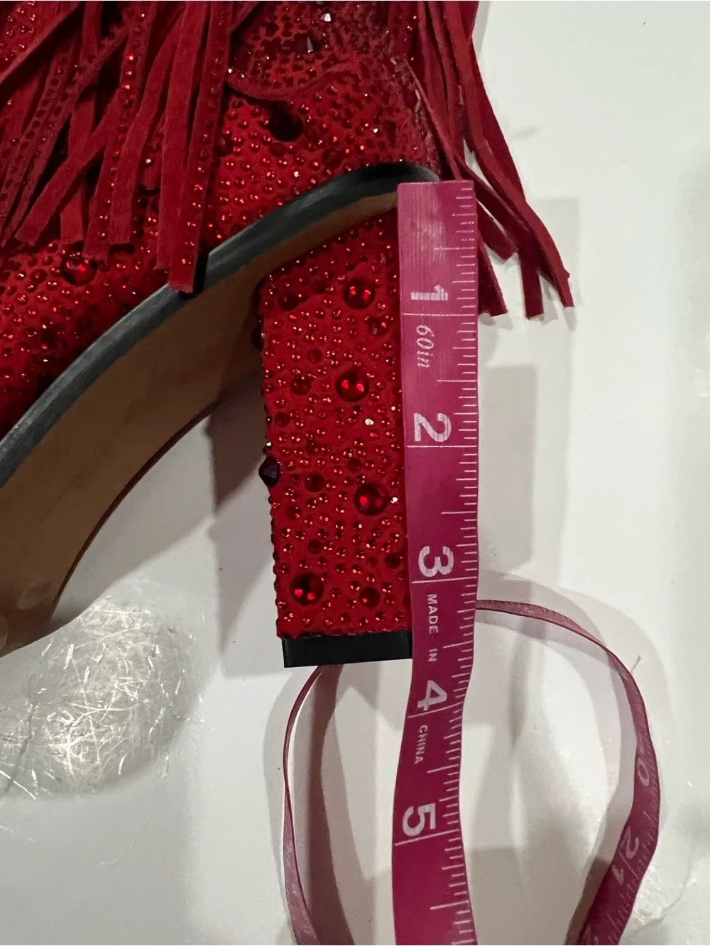 Jessica Simpson Red Rhinestone Tall Fringe Boots